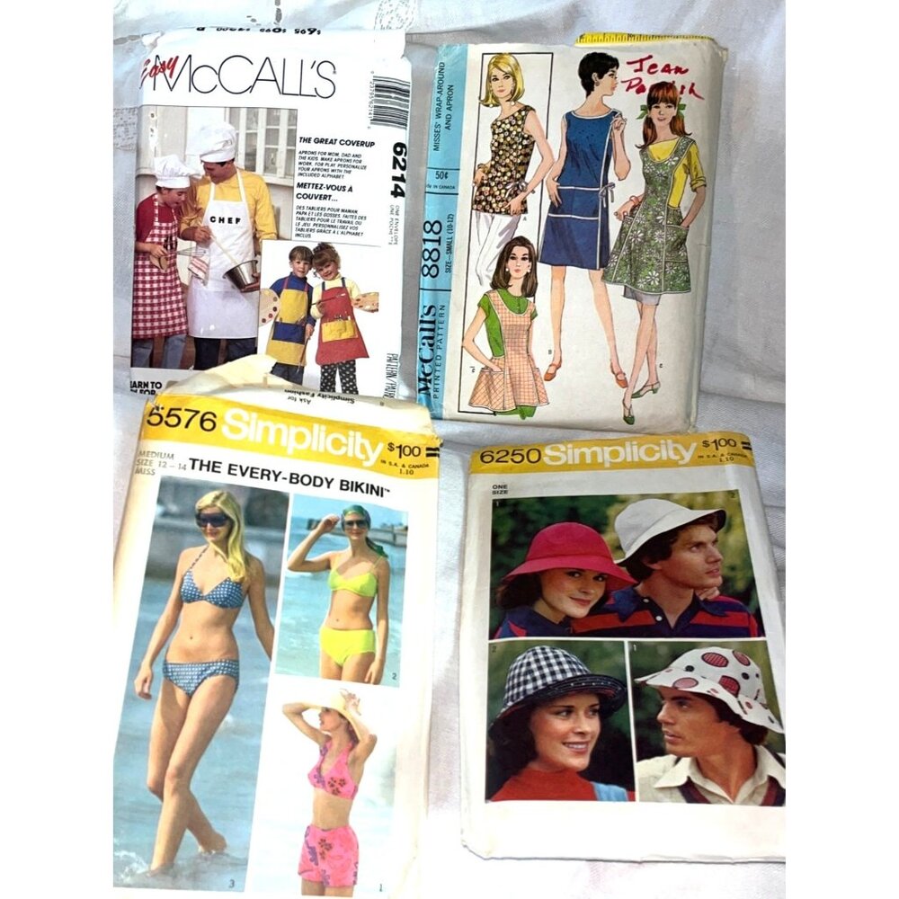 Sewing Patterns Swim Aprons Hats Variety Lot of 4 Seamstress Supplies